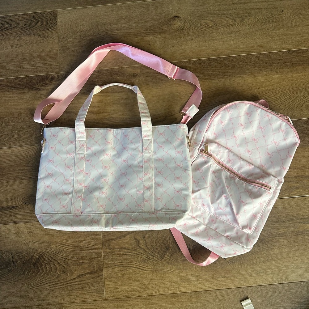 Love Shack Fancy-ish pink/white medium backpack and medium tote, new